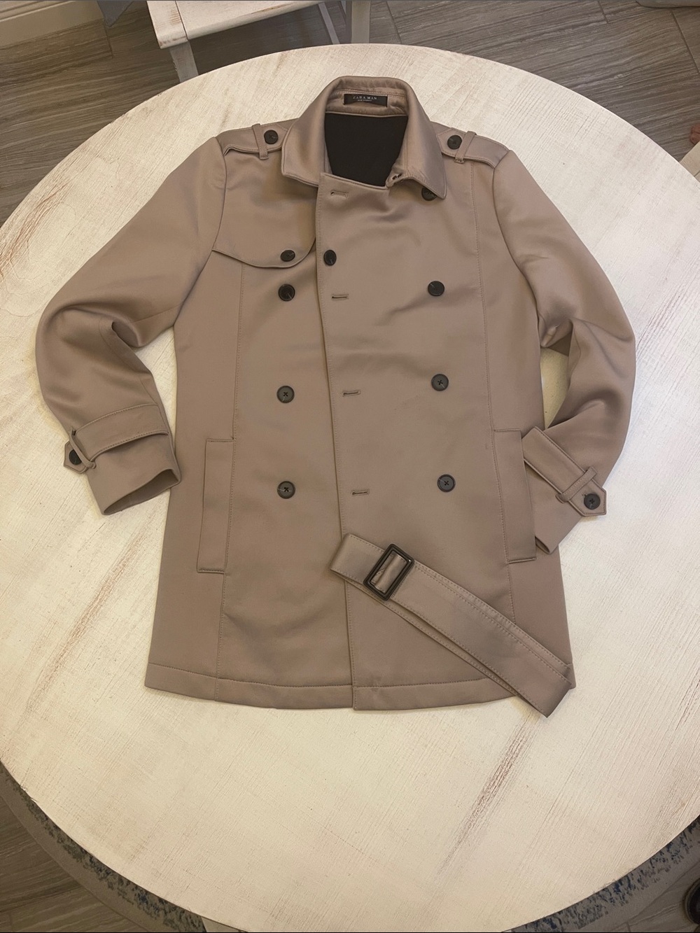 Zara Men's Taupe Lightweight Double-Breasted Trench Coat
